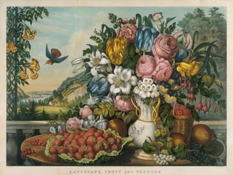Landschaft, Früchte und Blumen, 1862